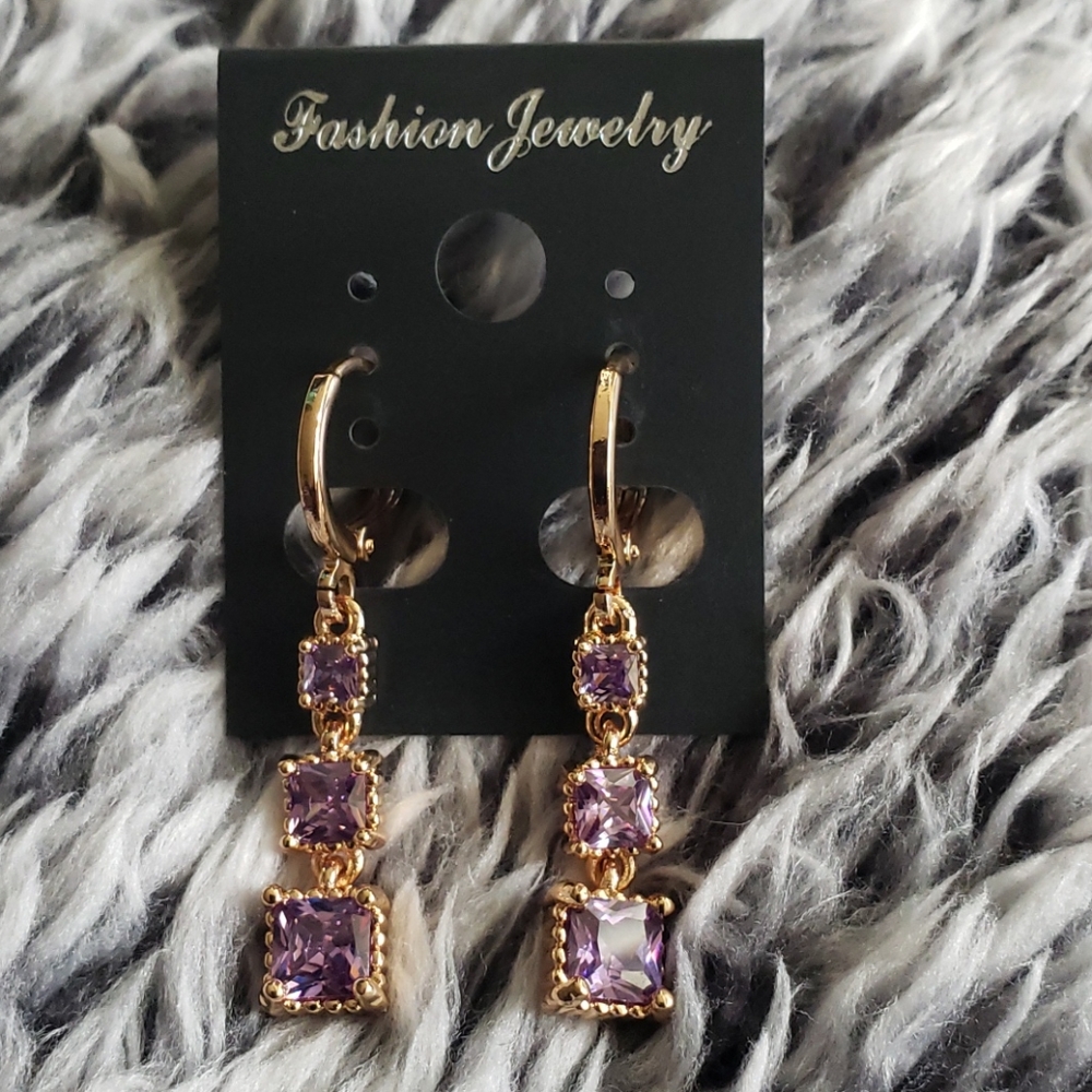 18K Yellow gold-filled purple topaz earring